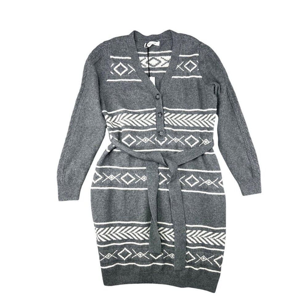 Lucky Brand Gray/White Belted Sweater Dress Nordic Pattern Size 1X - Picture 2 of 13